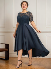 A-line Scoop Illusion Asymmetrical Satin Lace Mother of the Bride Dress